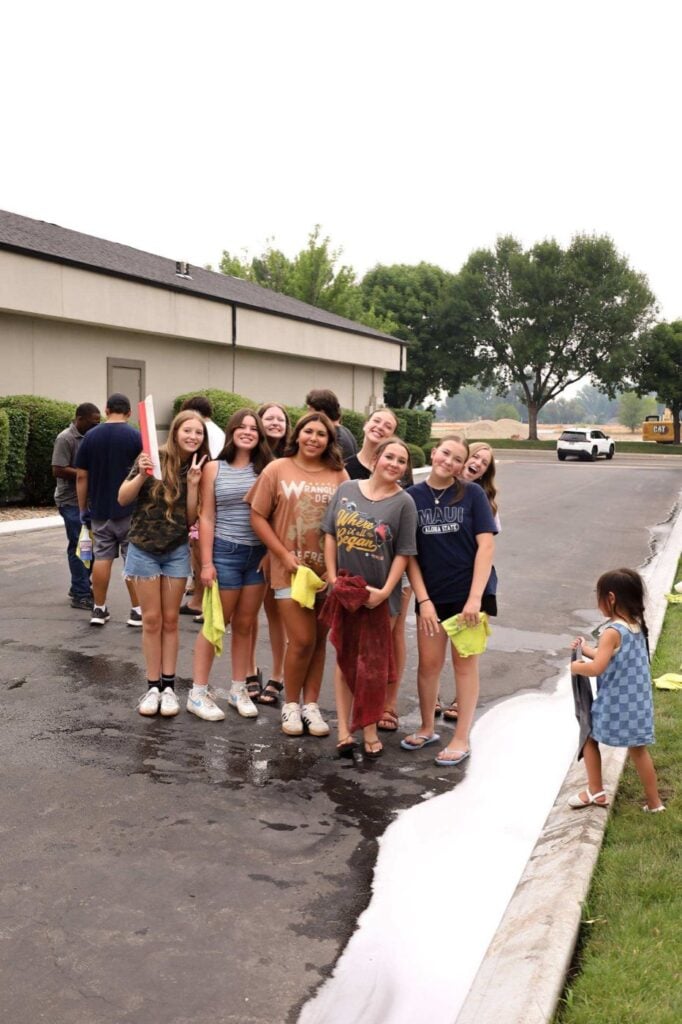 High school girls at a youth car wash